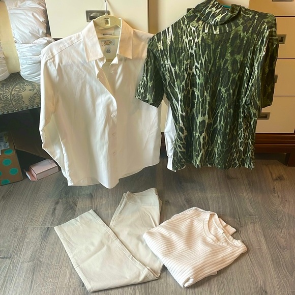 Avenue Montaigne Milan Cream Pull on Dress Pants with back leg vent. - Picture 8 of 8